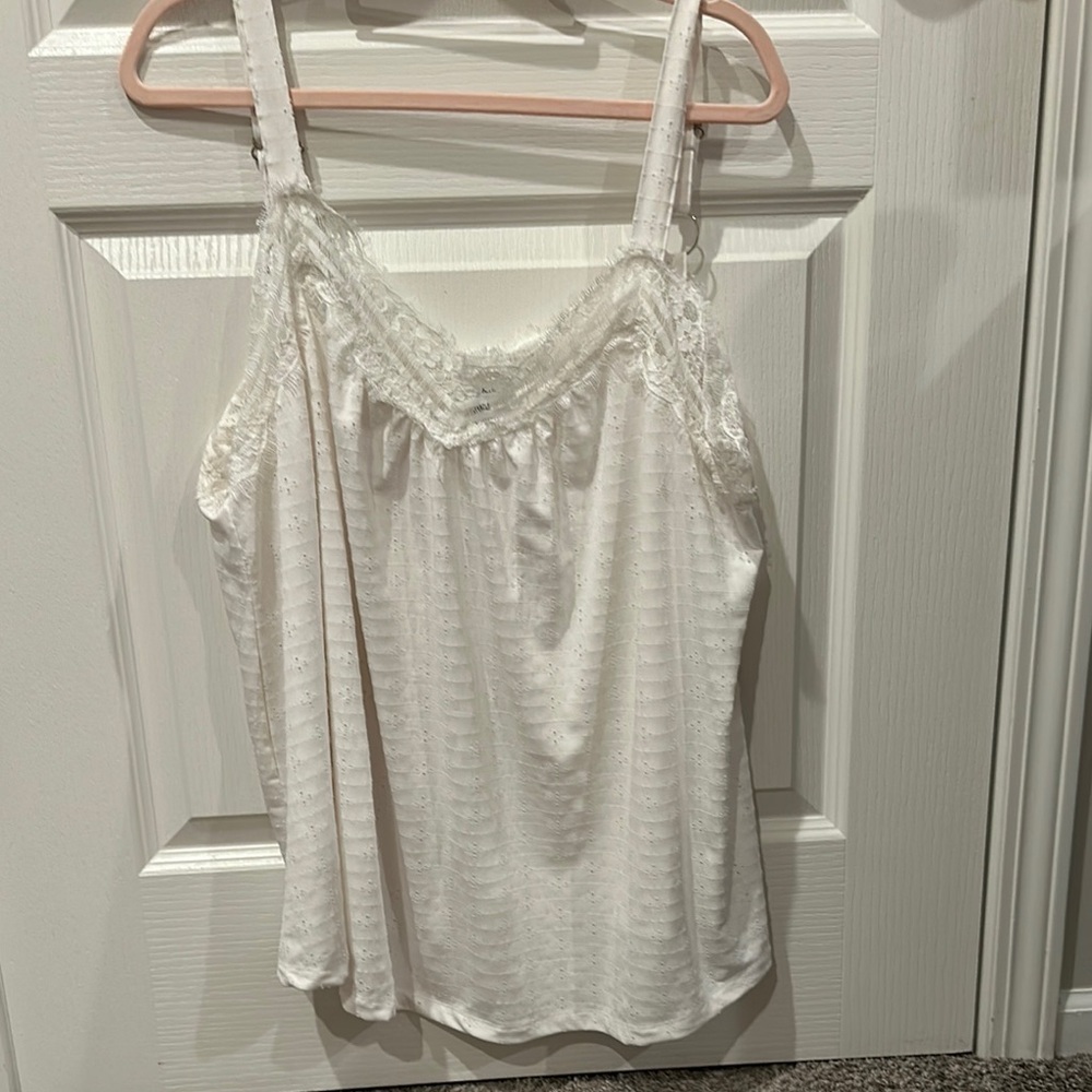 White Birch 3x white lace and eyelet tank tops with adjustable straps